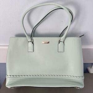 Sea foam green/teal Kate spade tote with scallop detailing.